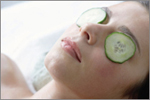 Tip #3: Place cooled cucumber slices over eyes to cure puffy eyes or remove bags under eyes.