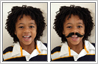 Photo editing used to place moustache to boy's face