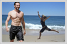 Photo manipulation / photo editing has been done to place Australian actor Hugh Jackson in a beach photograph along with a girl.