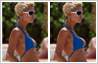 Virtual breast implants 'before' and 'after' photos. Photo retouching sample.