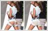 We have touched up Gisele Bündchen's shredded shorts with photo editing to cover her modesty.