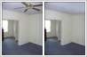 Photo editing used to remove ceiling fan and fix flooring in bare room