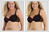 Curvy body photo editing. A young woman's paunch and extra abdominal fat has been removed with photo editing.