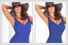 Photo retouching example to make fat model look thin. Weight loss without exercise, without pills and without surgery.
