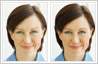 View retouching sample. Beauty transformation, facelift to look youthful, remove wrinkles, skin firming.
