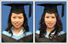 Digital makeover of young woman's graduation day photo