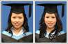 Digital makeover of young woman's graduation day photo