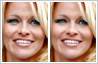 Celebrity's face has been retouched to perfection to remove wrinkles, marks and spots. View 'before' and 'after' photos.