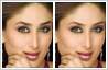 Indian film actress Kareena Kapoor's eyebrows have been thinned with photo editing.