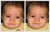 Photo editing / photo retouching: Change facial expression to make a crying baby cheerful and smiling. Wipe away baby's tears digitally