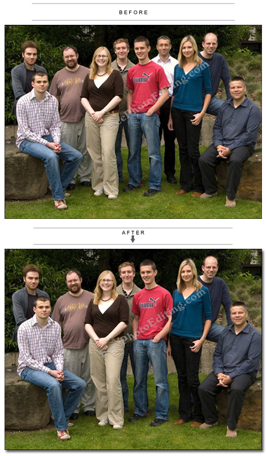 Photo editing: This is the resultant image after photo editing.  The person seen in white shirt in above photograph has been removed from the group. Other persons on his left have been moved in to cover the gap. Re-touching has been done where required.