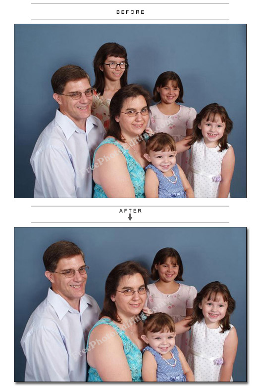 One girl removed from group photograph with the use of photo editing.