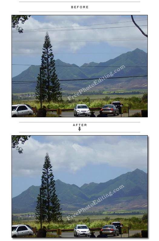 Cluster of power lines running across this nature photograph have been removed with the help of photo editing.