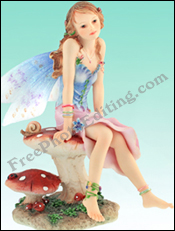 A little fairy with delicate wings sitting on a toadstool