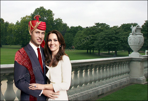 This is a photo editing example in which Prince William is seen wearing a Maharaja turban over his regular formal suit. 
