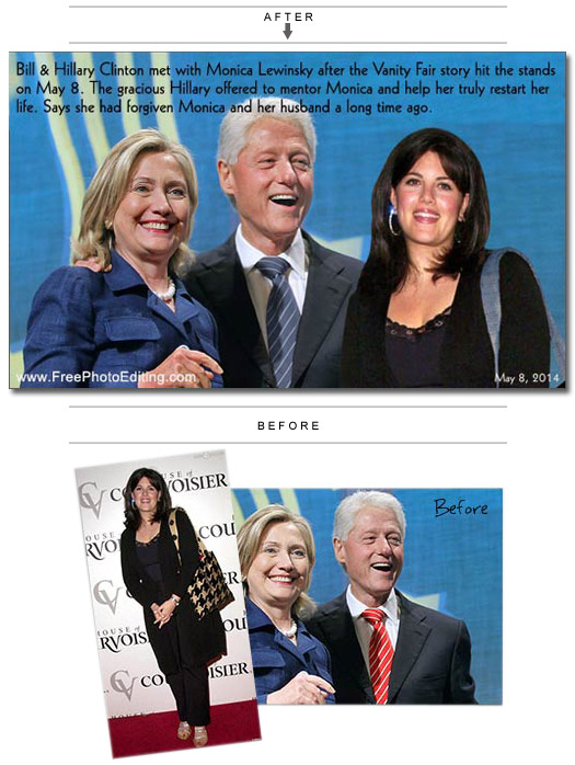 Photo manipulation: Clintons pose with Monica Lewinsky after the Vanity Fair story broke out.