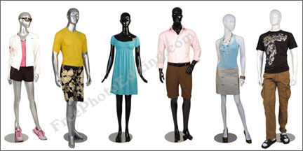 Photo editing example [Add to group]: This is an image of a mannequin line-up. One live female model (see image on left) needs to be inserted in middle of this group. The resulting image is meant to be the cover of a fashion catalog.