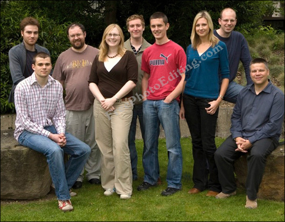 Photo editing: This is the resultant image after photo editing.  The person seen in white shirt in above photograph has been removed from the group. Other persons on his left have been moved in to cover the gap. Re-touching has been done where required.