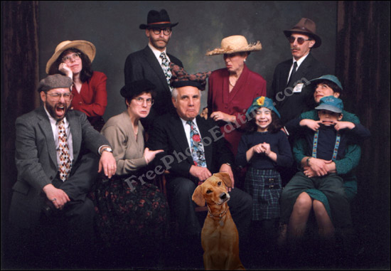 Photo editing: This is the resultant image created out of merging the two 'before' photographs above. The dog is now part of the family photograph.