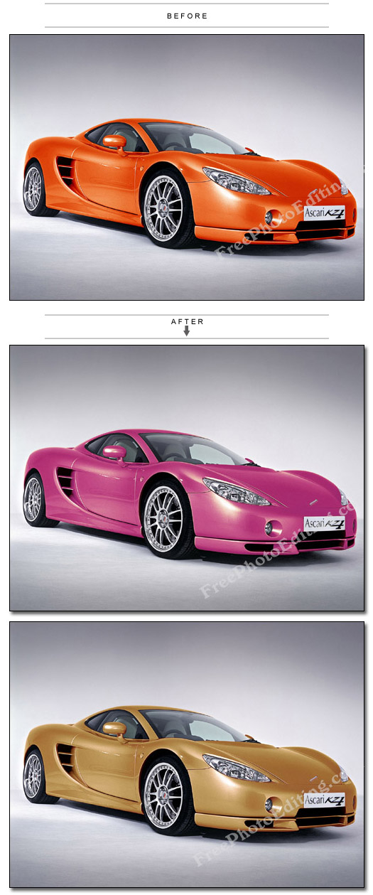 Ascari race car photo edited to make car look golden brown & girlie pink.