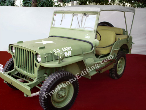 Photo colour correction done on vintage Jeep photo at auto show in India