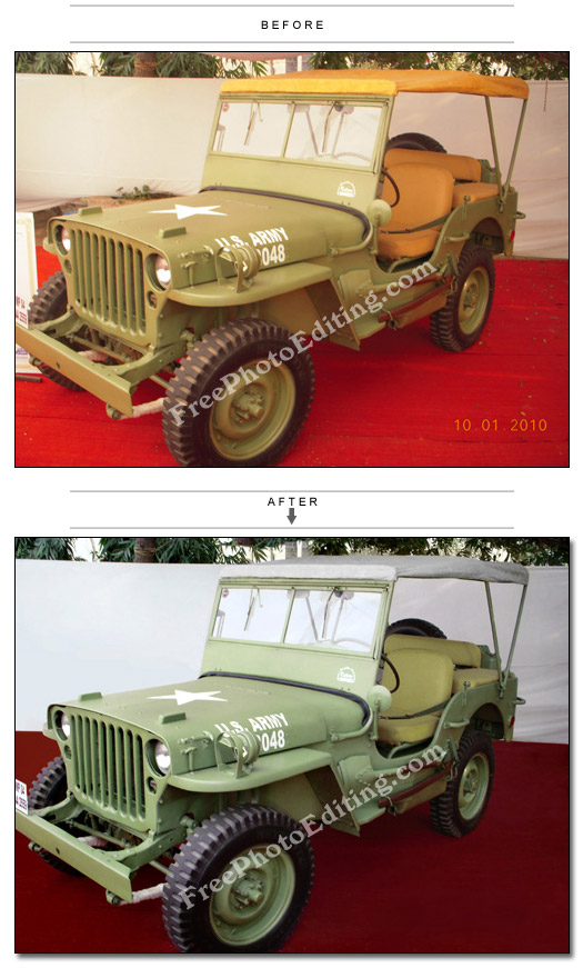 Photo colour correction done on vintage Jeep photo at auto show in India