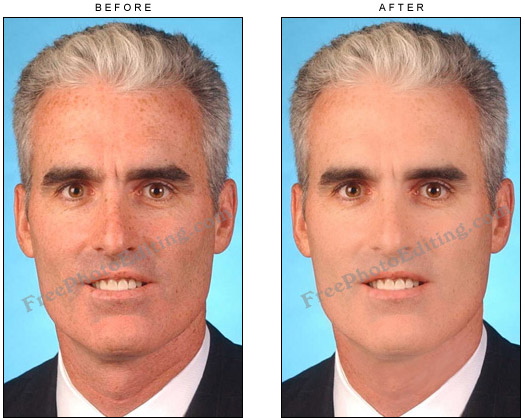 Man's face re-touched to reduce freckles and other marks on face
