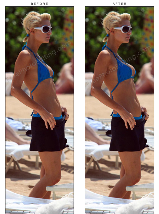 The breast size of this celebrity has been enhanced with photo retouching. The photo before editing can be seen on left.