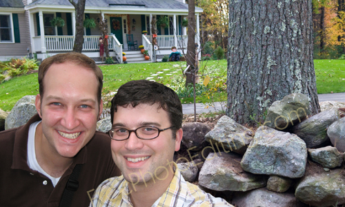 Example of photo editing assignment in which the background has been changed in a gay couple's photograph.