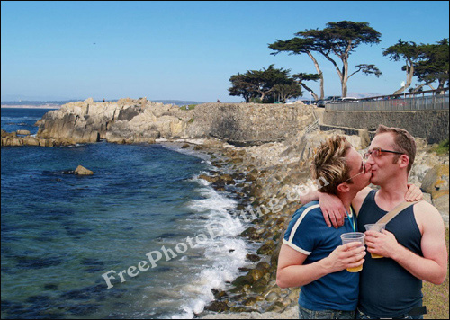 The gay couple seen in this photograph was originally in the photo above. Background has been changed.