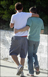 Background change required: The gay couple in this photo want to be moved into a garden. Photo after editing can be seen below.