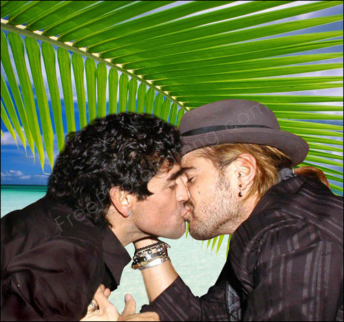 This is a photo editing example in which a dark restaurant background has been changed to an engaging outdoor scene.
