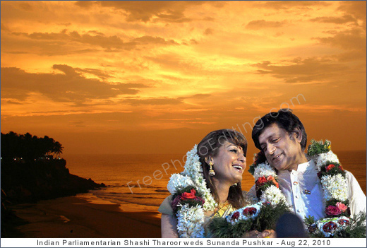 The wedding couple has been set against a lovely sunset backdrop. The original background can be seen in the photo above.