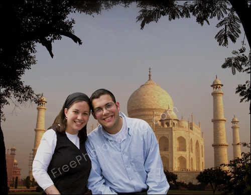 This is an example of photo background change. The couple has been moved to an exotic location in India.
