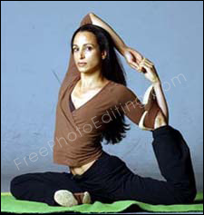 The lady yoga instructor seen in this photo is to be moved outdoors in a nature scene. The edited photo can be seen below.