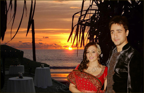 This wedding photo (Imran Khan & Avantika Malik) has been created by merging background images with the picture of the main subjects.