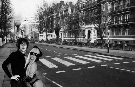 Merge photos together, blend photos, combine pictures. See John Lennon and Lady Gaga together on Abbey Road.