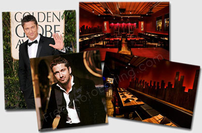 Photos of Shin BBQ (Hollywood) and Gerard Butler, who is part owner of the restaurant. The photo editing requirement is to place Gerard Butler inside the restaurant. The resultant photo can be seen below.