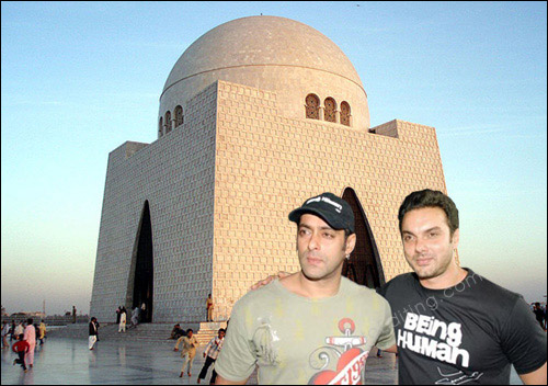 This is a photo editing example of background change. Indian actor Salman Khan has been pictured at a historic monument in Pakistan. See original photo below.