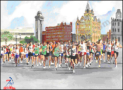 Print (poster) original water colour painting of marathon race