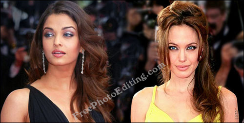 Photos of blue-eyed actresses Aishwarya Rai & Angelina Jolie have been merged.