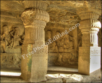 Photo of temple in one of the Ajanta Ellora caves in Aurangabad, Maharashtra, India