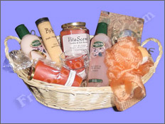 After editing: This photo of a gift basket had a cloth background originally. We have removed the background with the use of clipping path / photo masking. Colour 9c9cff has been inserted in the background as per client's requirements.