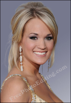 Background in Carrie Underwood photo has been removed and replaced with plain colour.