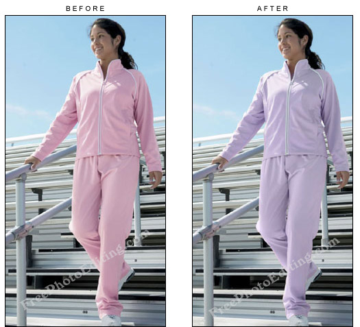 Pink ladies tracksuit changed to lilac colour with the help of photo editing