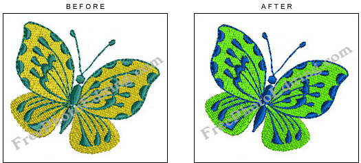 Embroidery thread colours changed to bright parrot green and navy blue