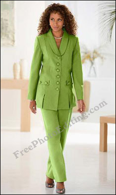 Model wearing green colour formal business suit