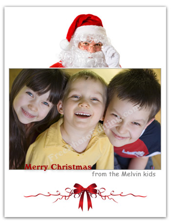 Christmas card made from cheerful children's photograph. Visual of Santa and X'mas scroll added.