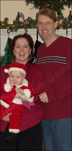 This Christmas photo is dark and subdued. The subjects in the photo could use some improvement. Our retouch artists can enhance this photo substantially. See retouched version on right.
