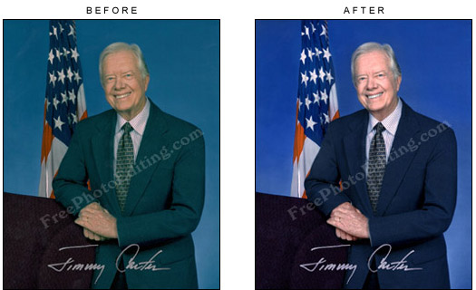 Colour correction carried out on Jimmy Carter's photograph with photo editing